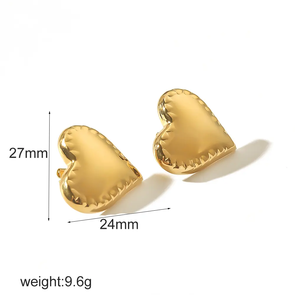 1 paire de boucles d'oreilles à tige simples et classiques en forme de cœur épais en acier inoxydable plaqué or 18 carats pour femmes h5 Image2